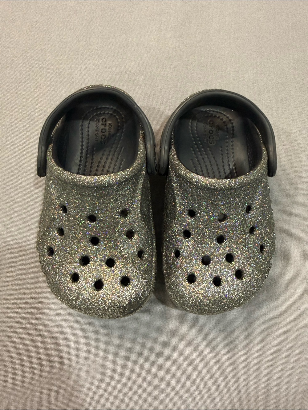 Crocs Classic Glitter Clog Silver/Black Heel Strap Unisex Kids US C6